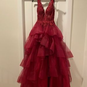 Tiered tulle and lace ball gown